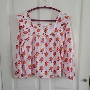 J. Crew Factory Floral Blouse in White and Orange